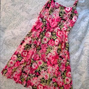 Pretty Talbots pink cabbage rose sundress dress